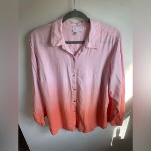 J. Jill Orange and Pink Ombré Linen Blend Button Up Casual Blouse Women’s XL